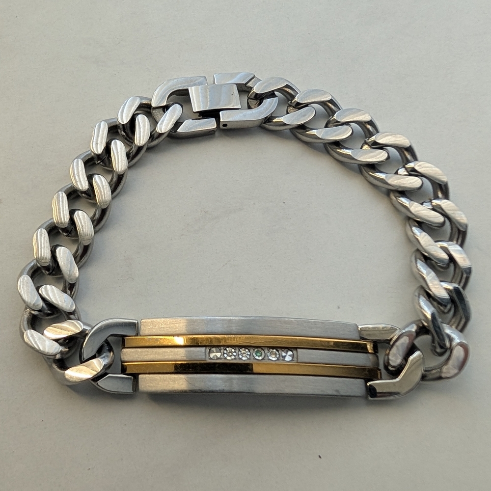 American Exchange Mens Bracelet,  1/10 Ct Diamond Stainless Steel Chain Bracelet - Picture 2 of 5